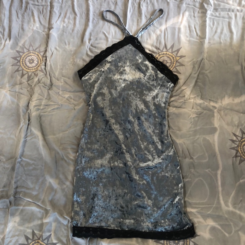 Nasty Gal silver blue velvet mini dress